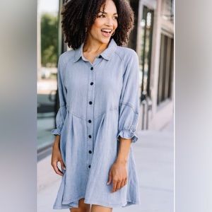 UMGEE Hand Dyed “Part of You” Faded Blue Button Down Dress, Sz M